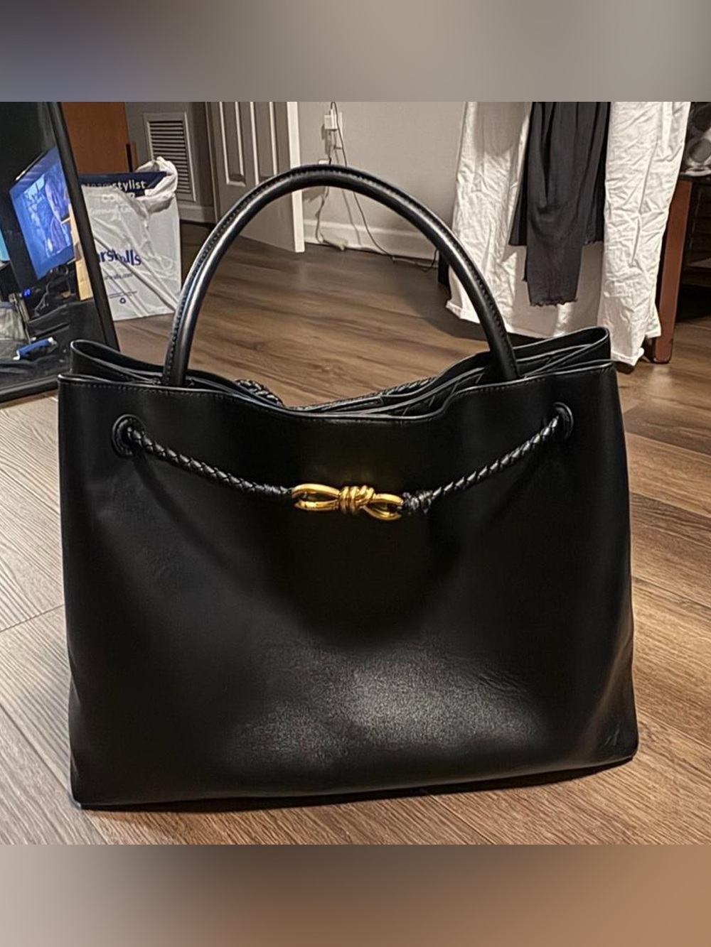 Black Large Everyday Bag with gold knot